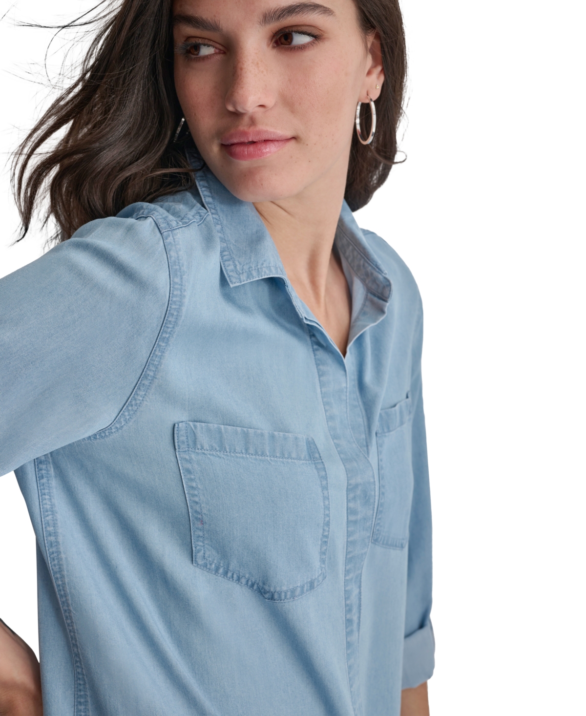 DKNY JEANS WOMEN'S ROLL-TAB-SLEEVE BUTTON-FRONT SHIRT 