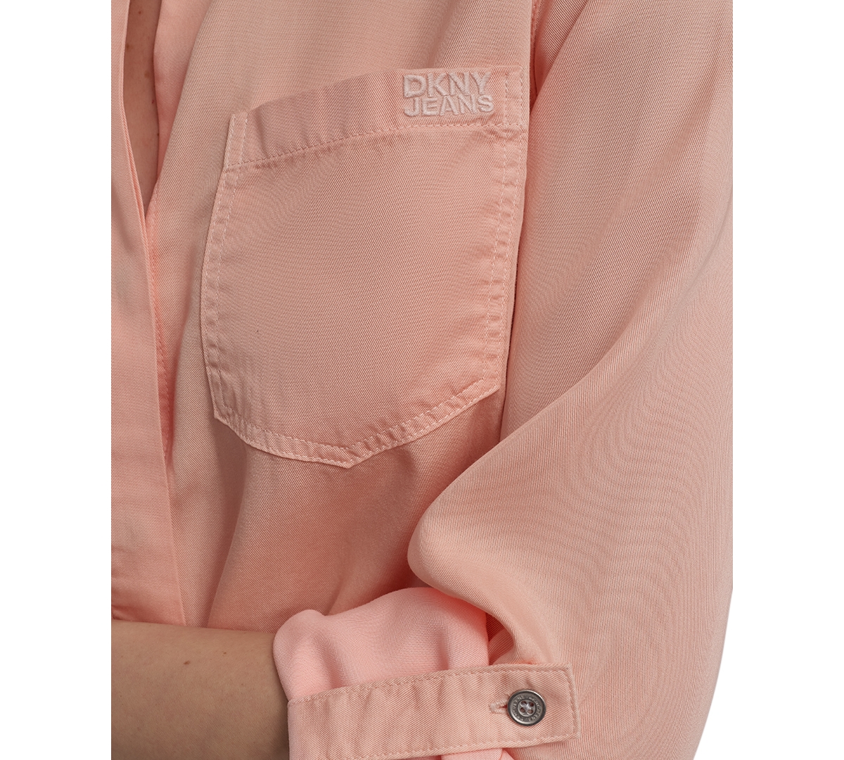 Shop Dkny Jeans Women's Roll-tab-sleeve Button-front Shirt In Trd - Tropcl Peach