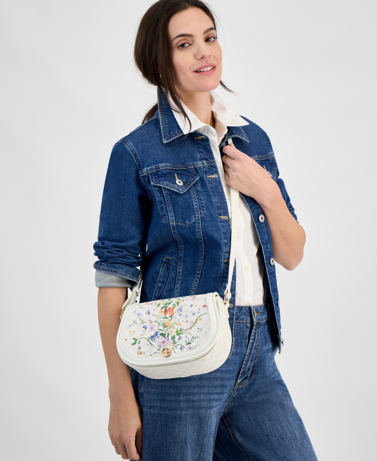 Giani Bernini Floral Small Saddle Crossbody, Exclusively At Macy's In White