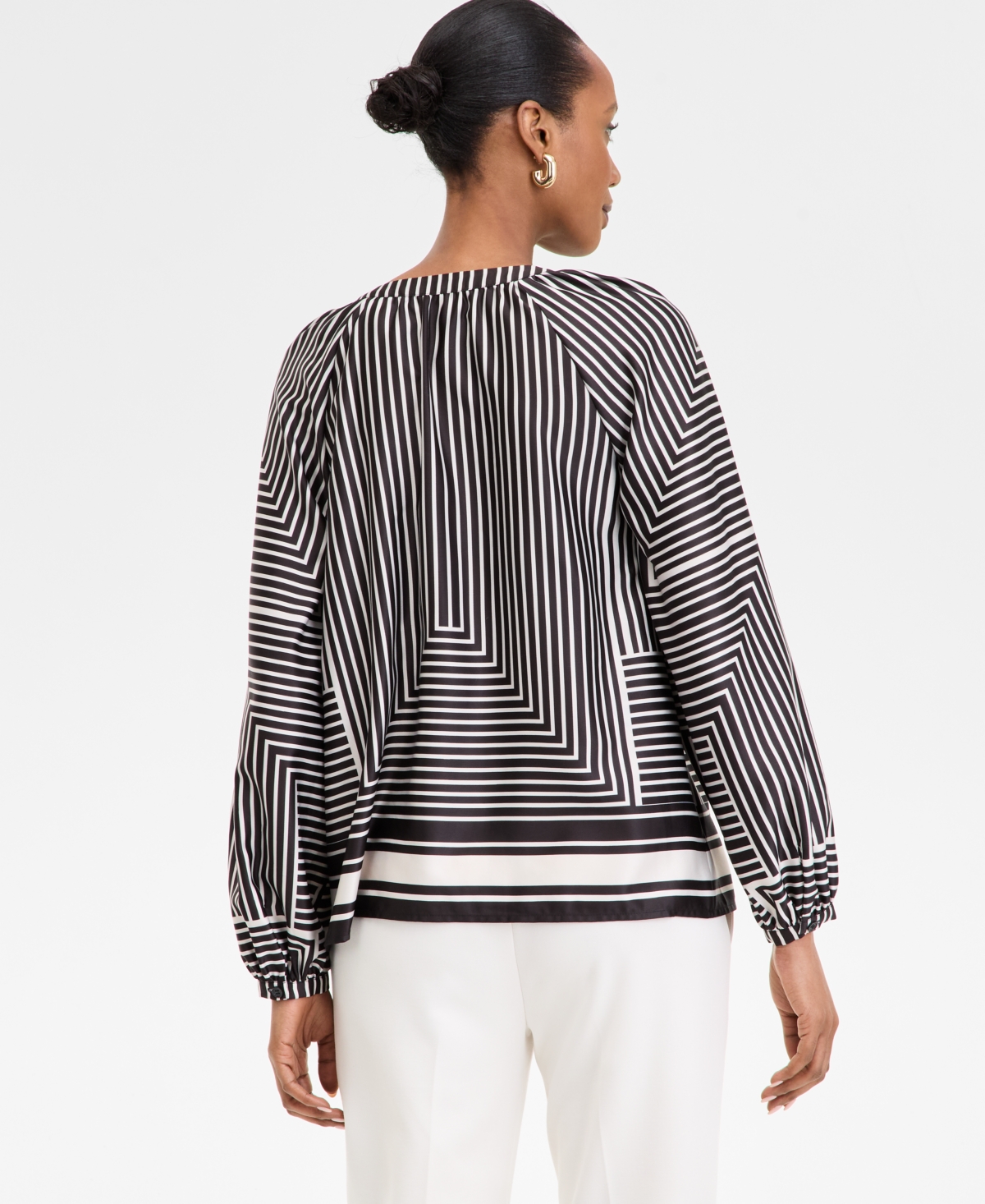 Inc International Concepts Women's Geo-print Split-neck Blouse, Exclusively At Macy's In Tyra Strip