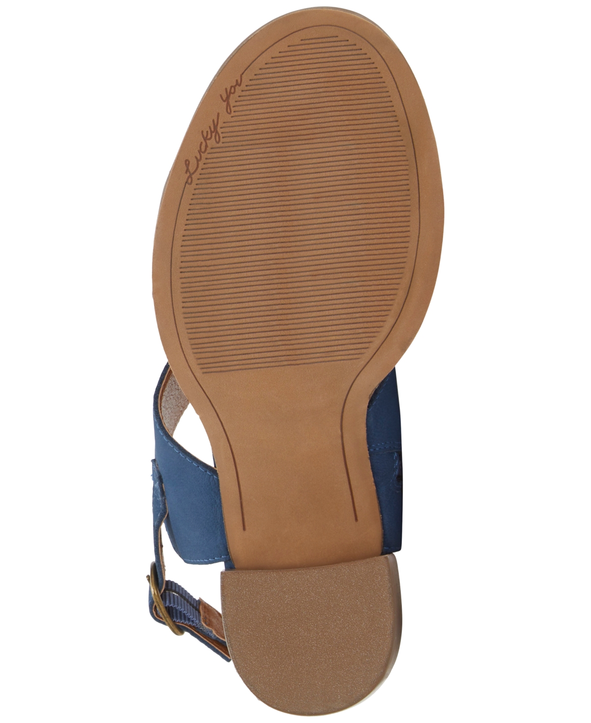 Shop Lucky Brand Women's Dinzin Two-strap Block-heel Sandals In Dark Chambray,blue