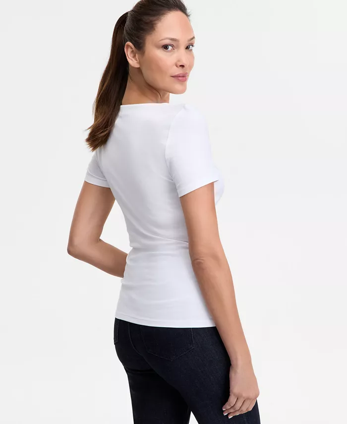Women's Short Sleeve Asymmetric-Neck Top - thumbnail 8
