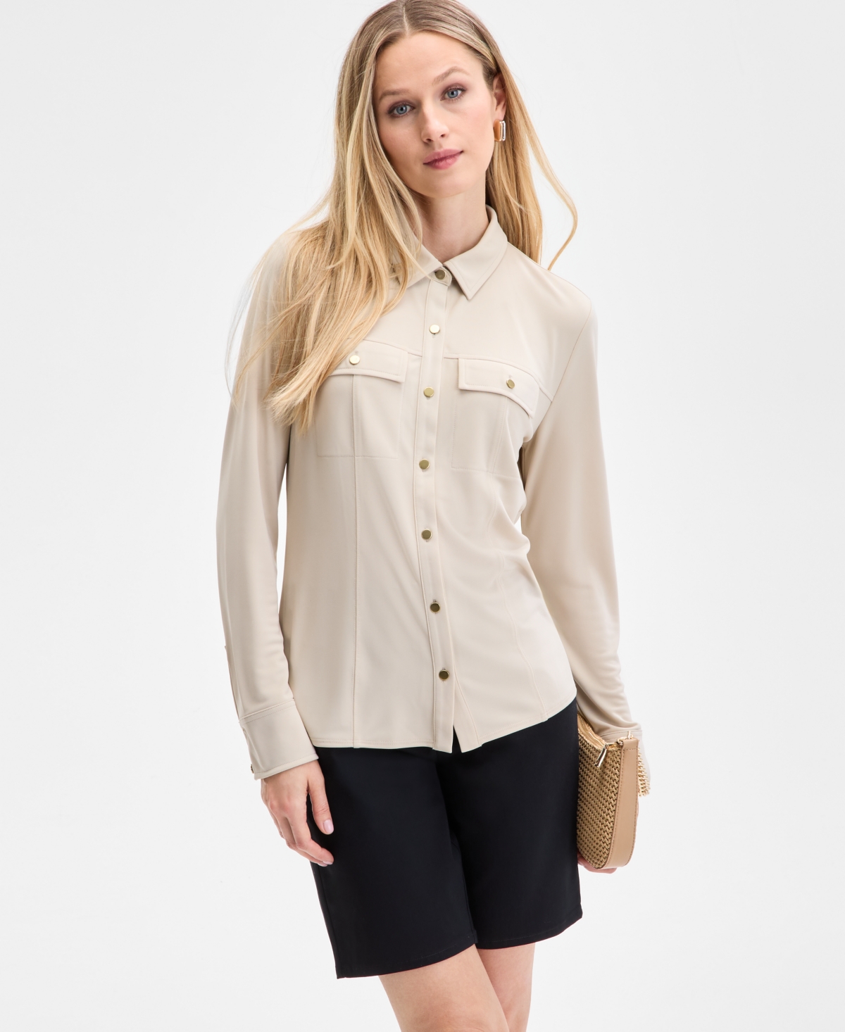 Inc International Concepts Women's Knit Utility Shirt, Exclusively At Macy's In White
