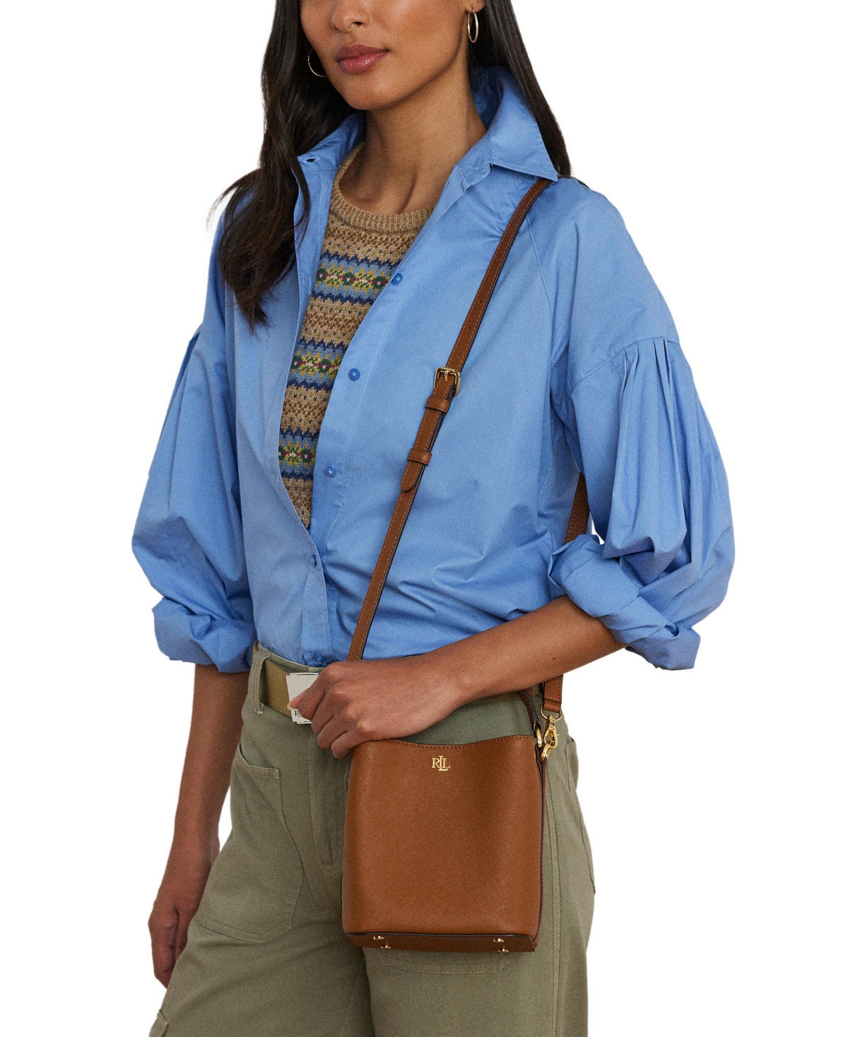 Ralph Lauren Crosshatch Leather Small Reese Bucket Bag In Lauren Tan