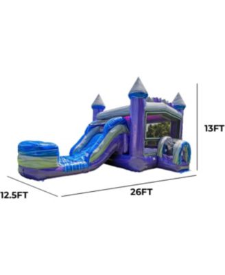 Purplish Castle Commercial Grade Bounce House Water Slide with Splash Pool for Kids and Adults (with Blower), 15oz PVC Vinyl, Basketball Hoop, Wet Dry Combo, Outdoor Indoor, Big Inflatable