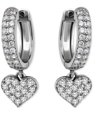 Cubic Zirconia Heart Charm Hoop Earrings (1-1/20 ct. t.w.)