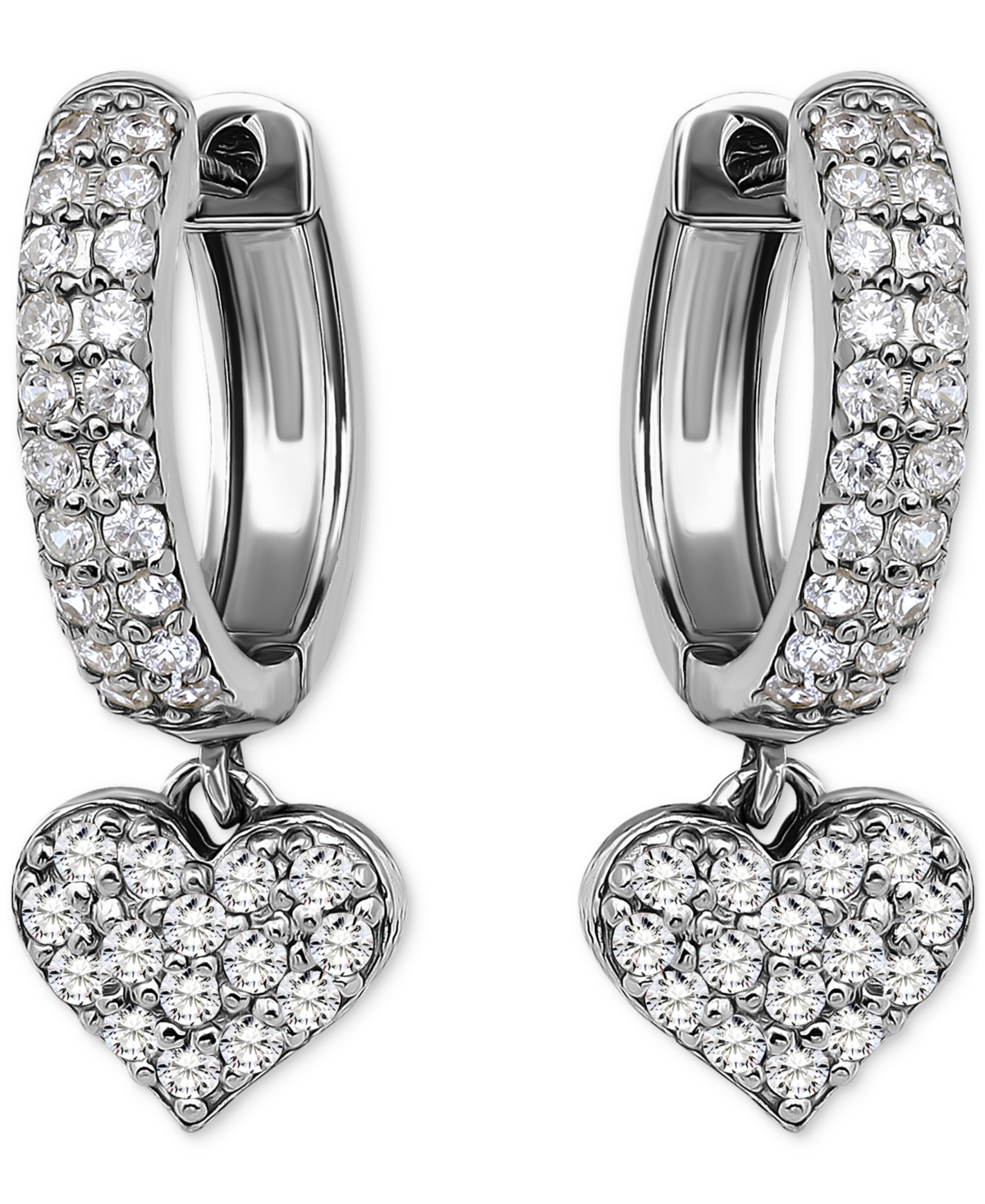 Giani Bernini Cubic Zirconia Heart Charm Hoop Earrings (1-1/20 Ct. T.w.), Exclusively At Macy's In Silver