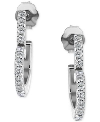 (3/8 cttw) Pave Cubic Zirconia Heart Shaped Half Hoop Post Earrings. 18KT Gold over Sterling Silver.