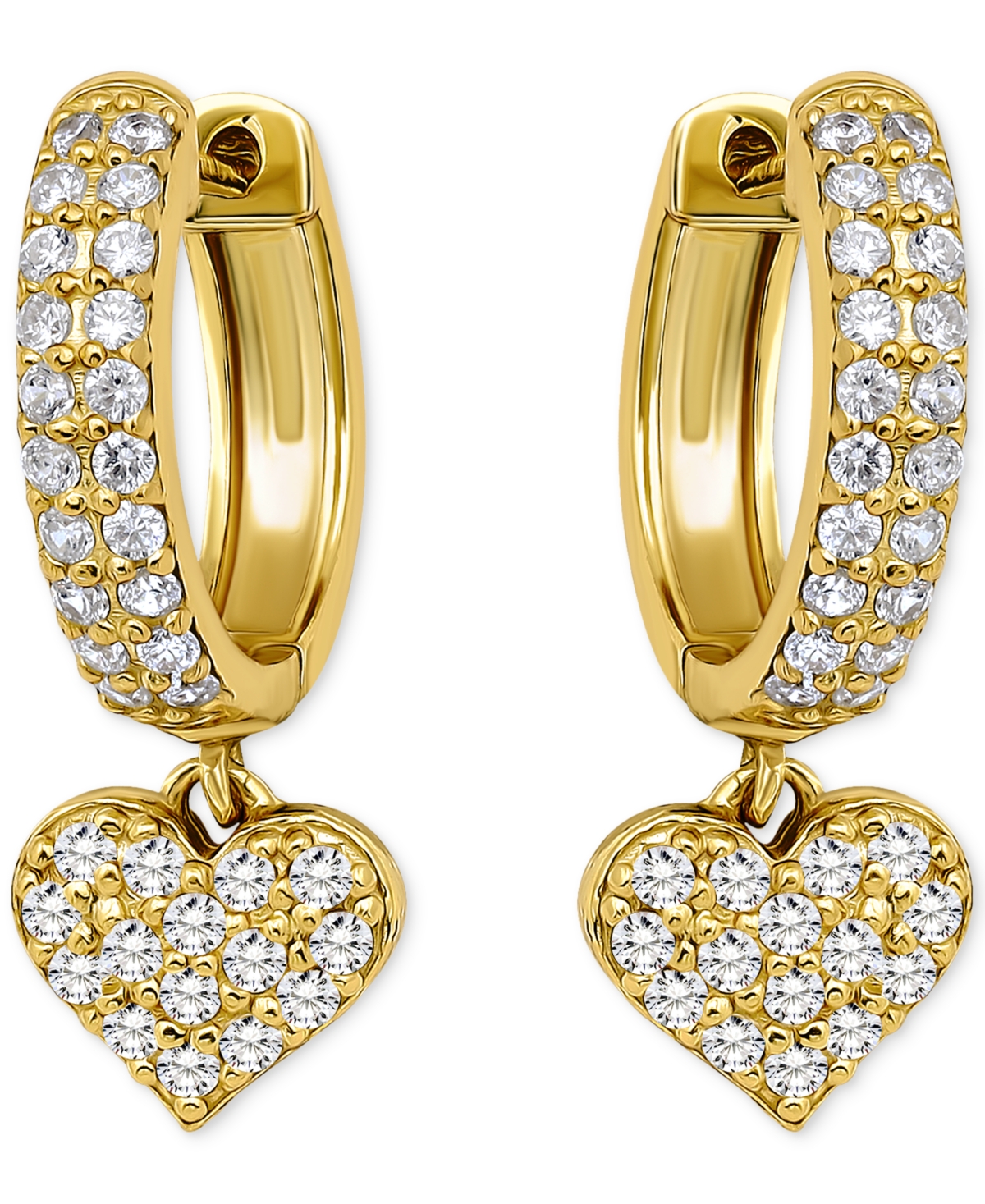 Giani Bernini Cubic Zirconia Heart Charm Hoop Earrings (1-1/20 Ct. T.w.), Exclusively At Macy's In Gold