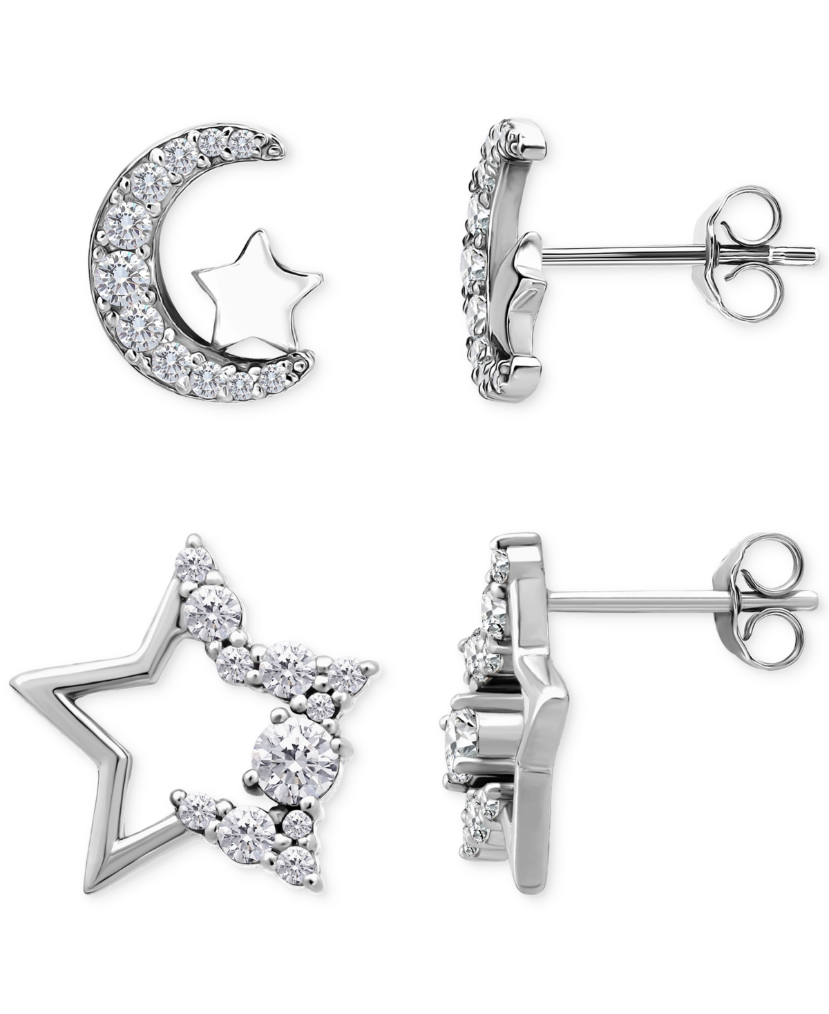 Giani Bernini Cubic Zirconia Half Moon & Star 2-pc. Set Stud Earrings (1-3/8 Ct. T.w.) In 18k Gold Over Sterling S In Sterling Silver