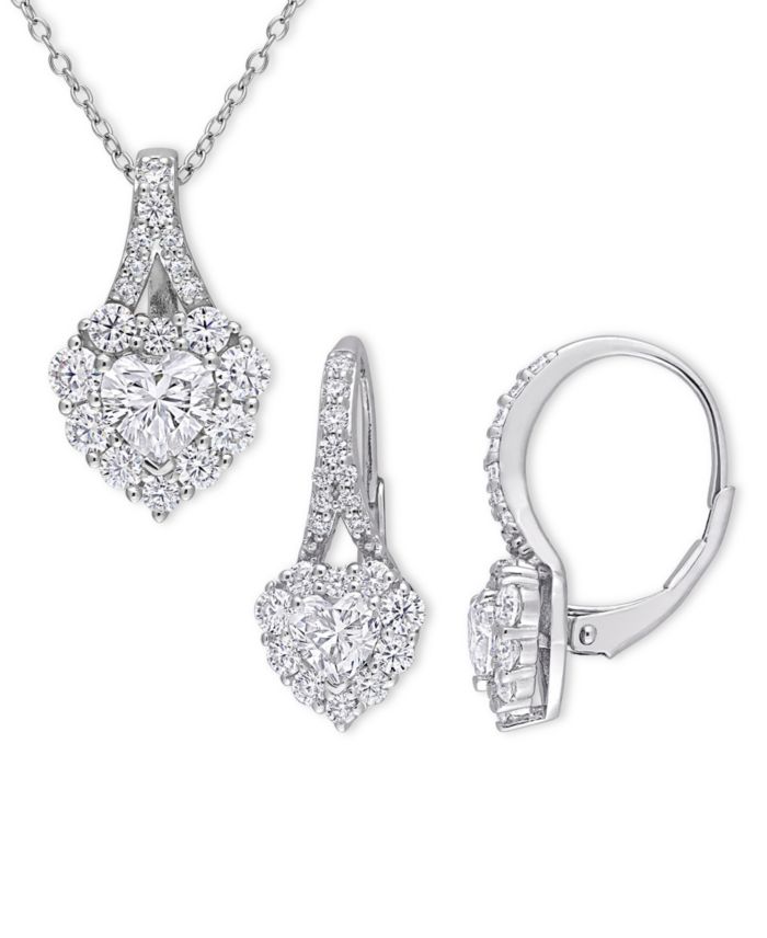 2-Pc. Set Moissanite Heart Halo Pendant Necklace & Matching Leverback