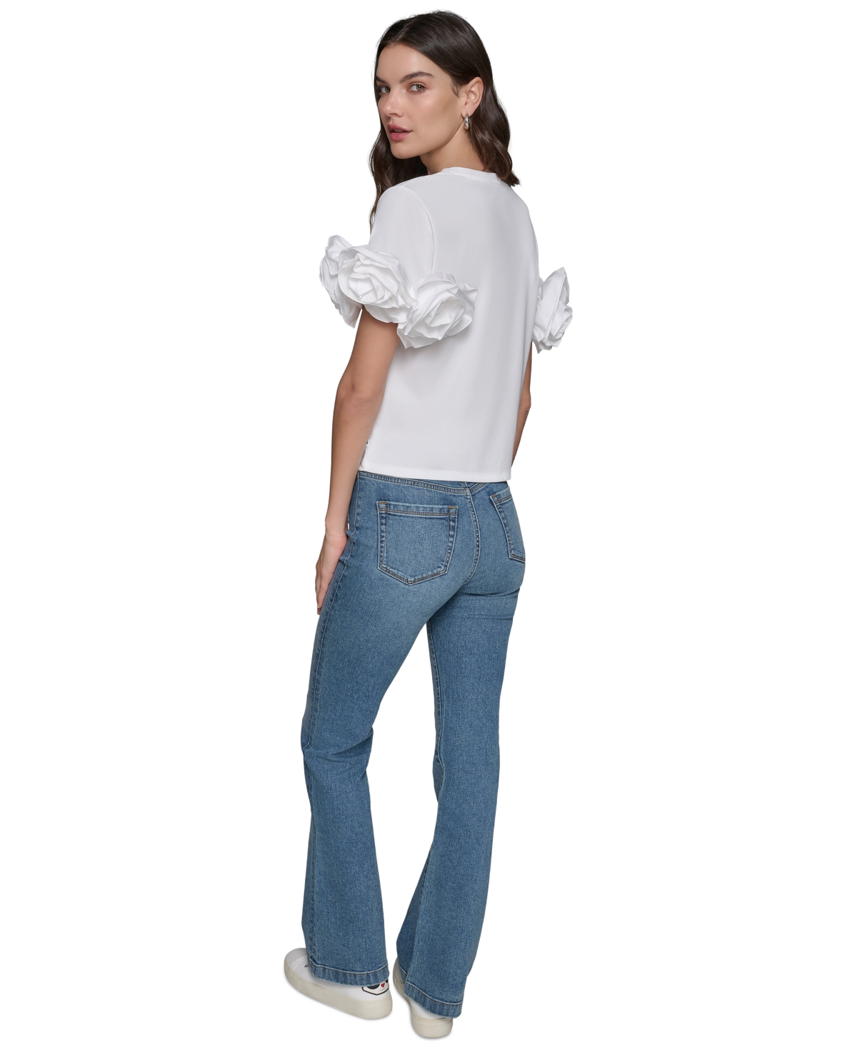 Shop Karl Lagerfeld Women's 3d Floral-sleeve Top In Soft White