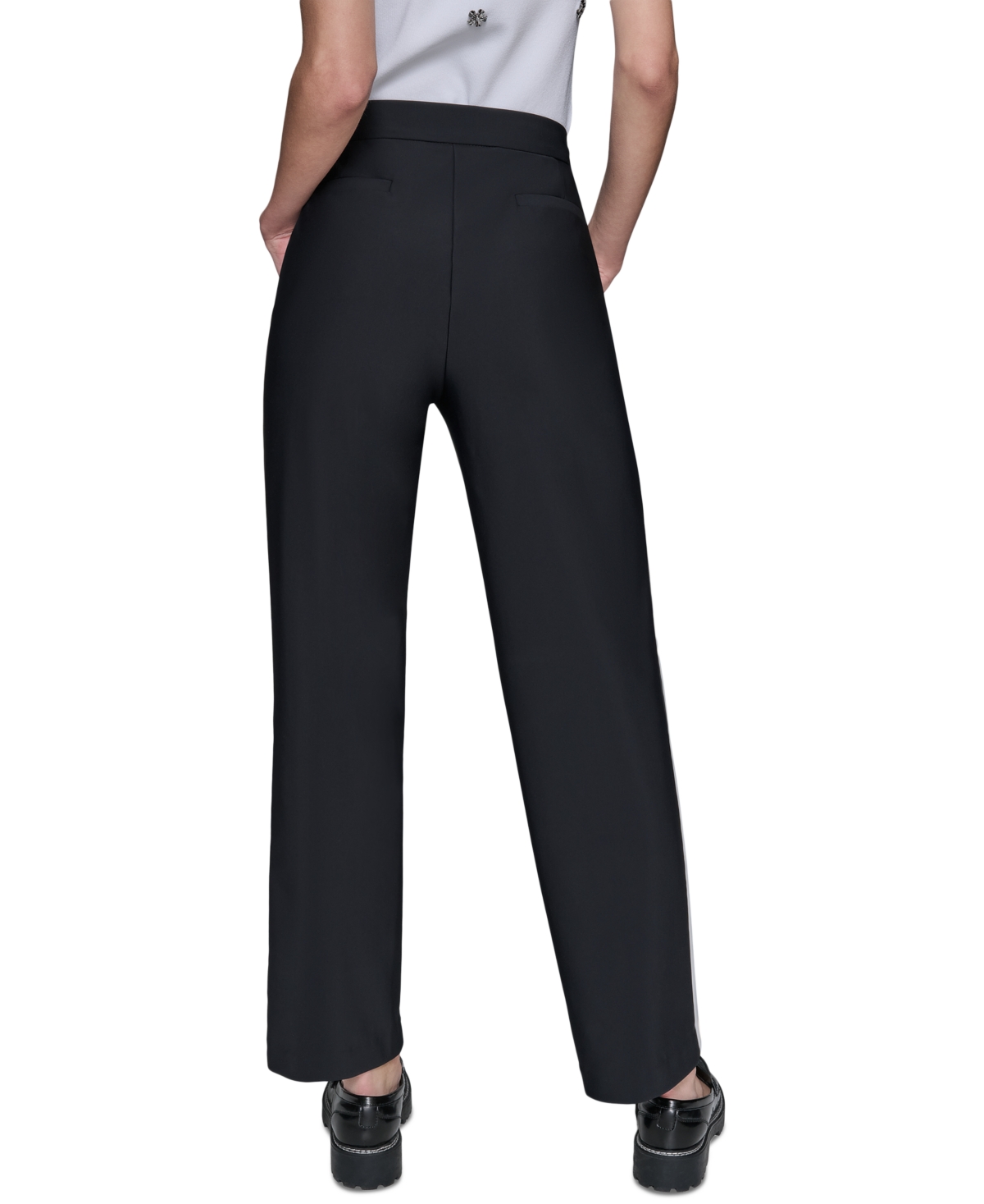 Shop Karl Lagerfeld Women's Side-stripe Ankle Pants In Black  Daffodil