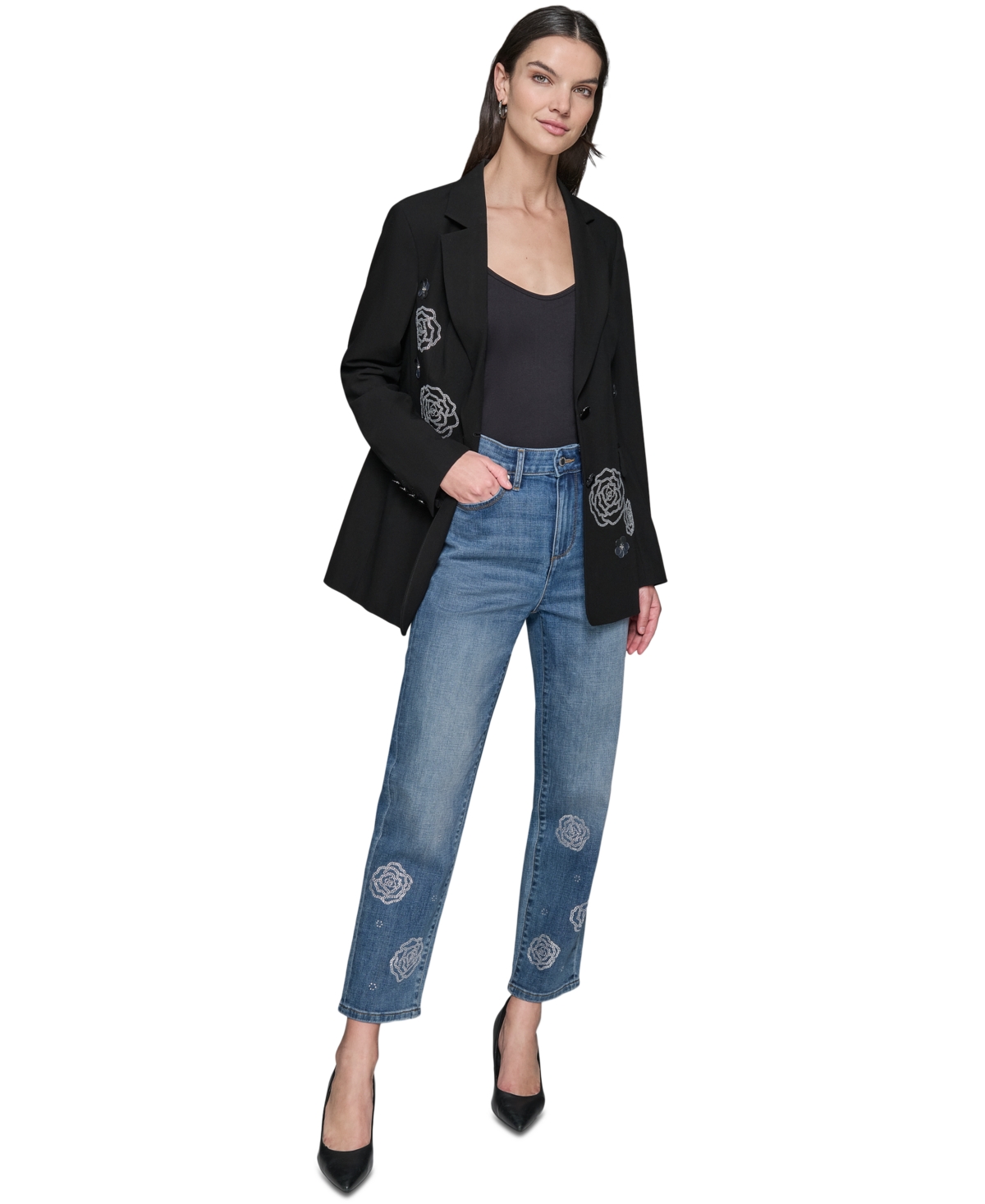 Karl Lagerfeld Rose Motif Blazer In Black