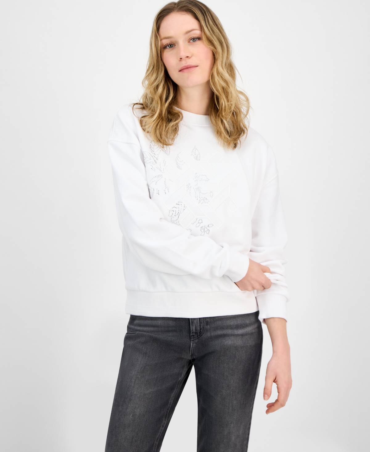 Women's G-Wave Embossed Studded Sweatshirt - Pure White
