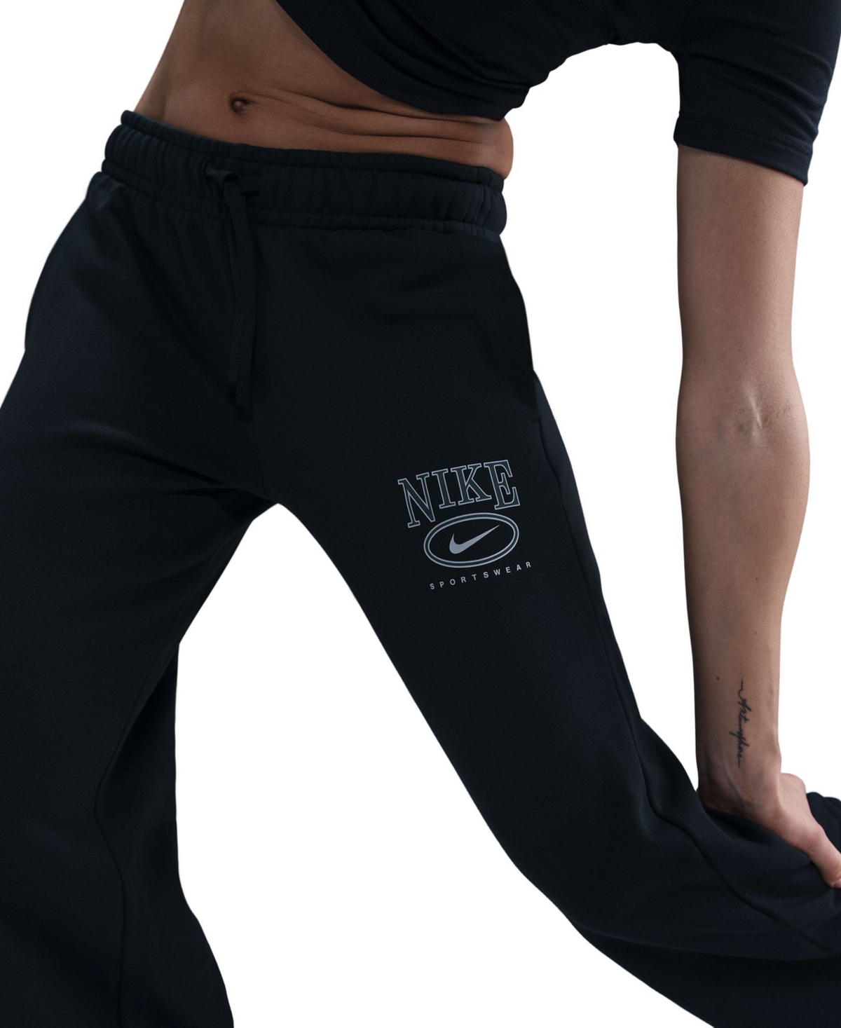 Nike Women's  Sportswear Club Fleece Mid-rise Wide-leg Graphic Pants In Black