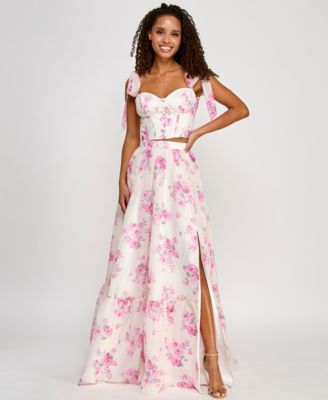 B Darlin - Juniors' Floral Print Two-Piece Ball Gown