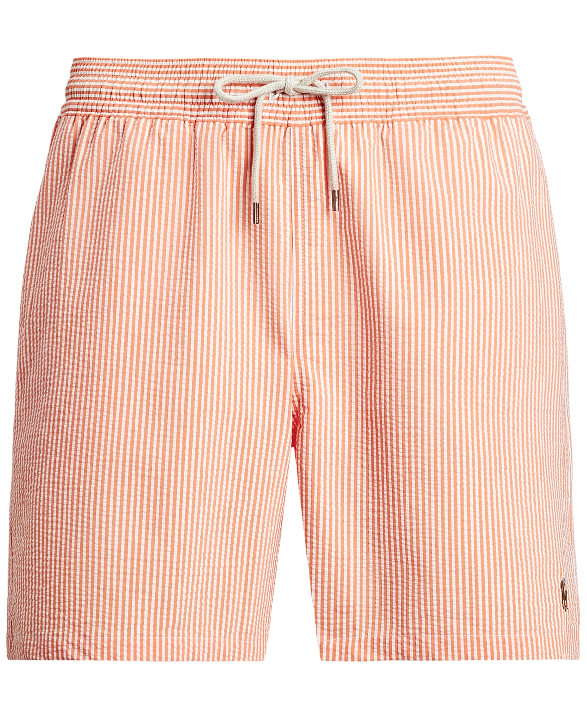 Polo Ralph Lauren Men's 5-3/4" Traveler Classic Striped Swim Trunk In Classic Peach Seersucker