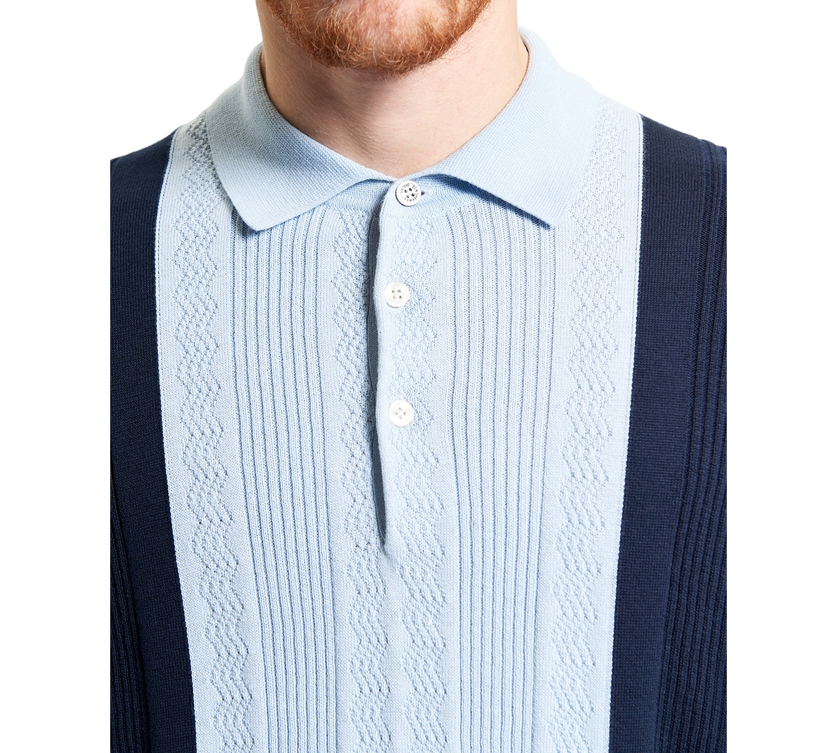 Ben Sherman Textured Block Stripe Knit Polo In Dark Navy
