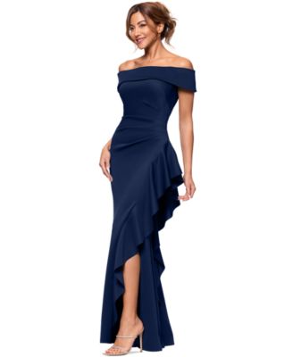 Women's Off-The-Shoulder Ruffled Side-Slit Gown