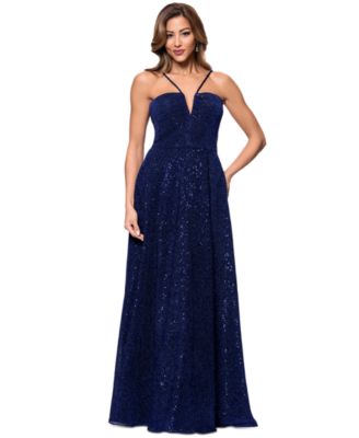 XSCAPE - Women's Sequined Plunge-Neck Sleeveless Gown