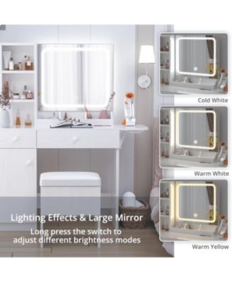 Vanity Desk with LED Lighted Mirror & Power Outlet