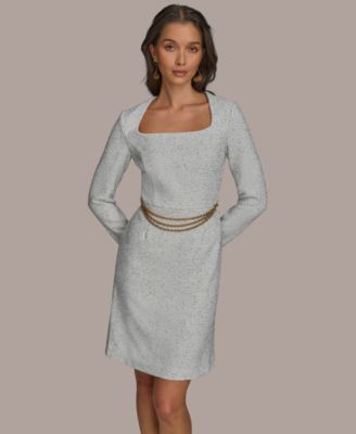 【Donna Karan New York】Square-Neck Chain-Trim Dress Donna Karan New York Women's Square-Neck Chain-Trim Dress