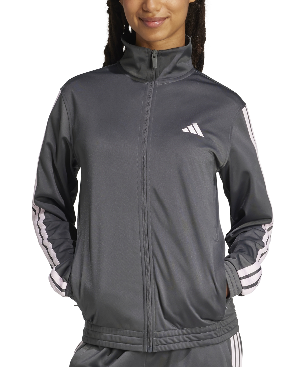 Adidas Originals Women's 3-stripe Tricot Track Jacket, Xs-4x In Grey Six,clear Pink