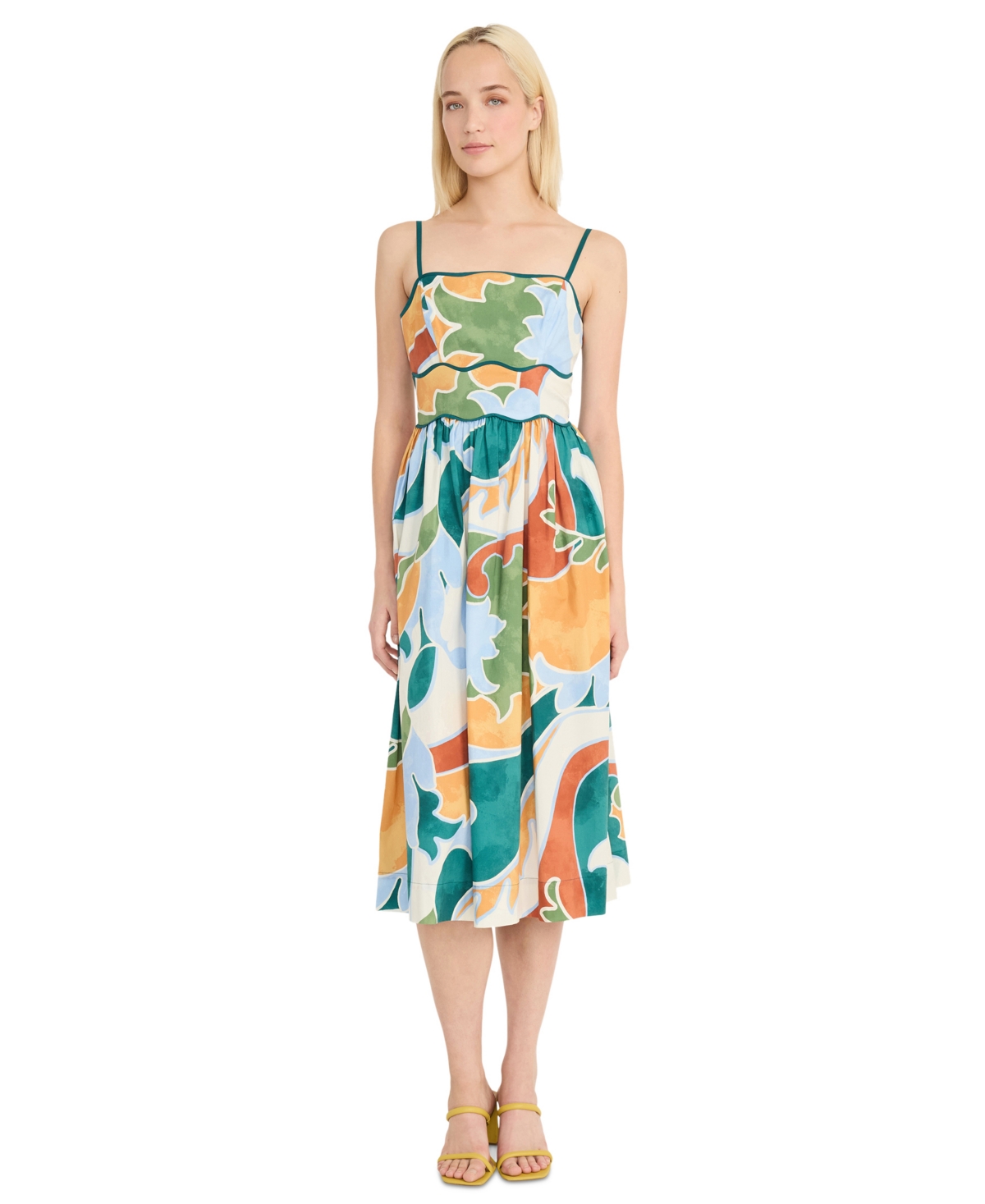 Donna Morgan Women's Cotton Printed Midi Dress In Blue,green