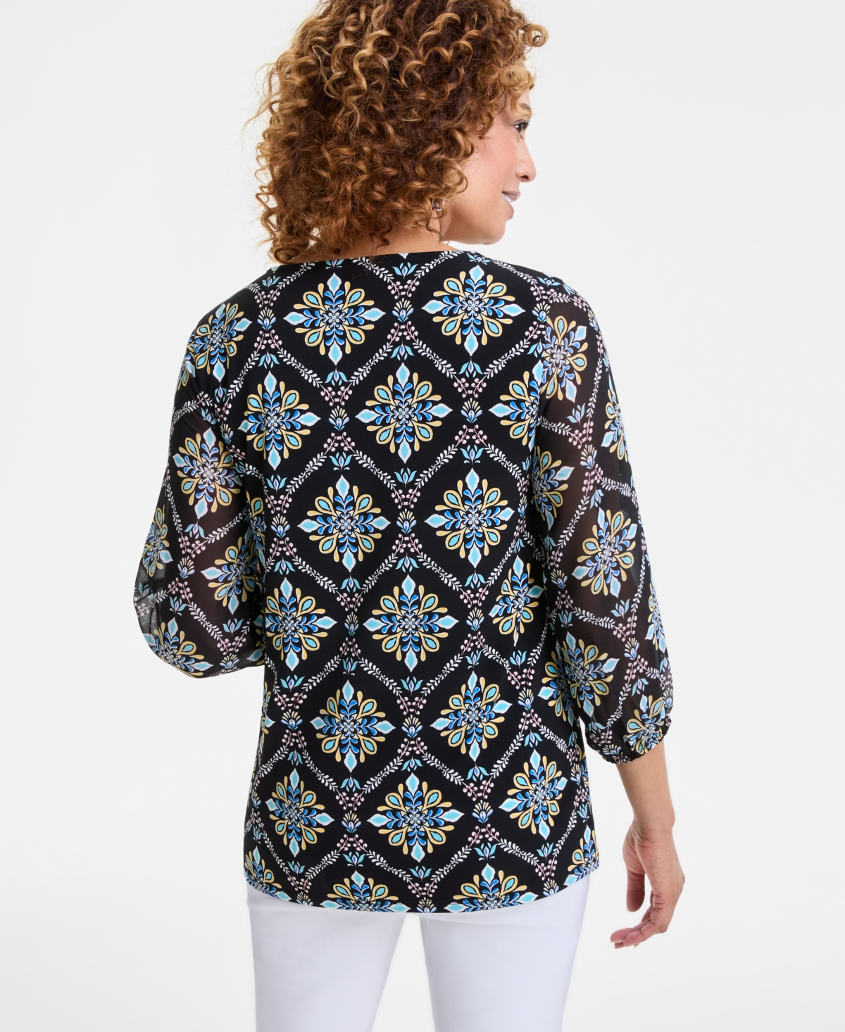 JM COLLECTION WOMEN'S EMBELLISHED V-NECK 3/4-SLEEVE TOP, EXCLUSIVELY AT MACY'S 