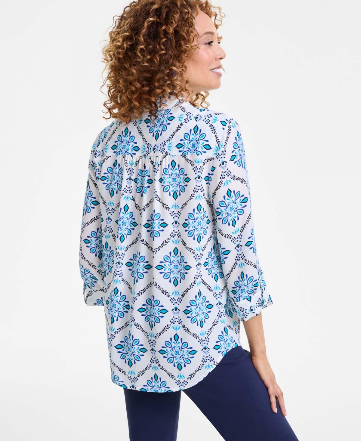 JM COLLECTION WOMEN'S EMBELLISHED-PLACKET BUTTON-FRONT SHIRT, EXCLUSIVELY AT MACY'S 