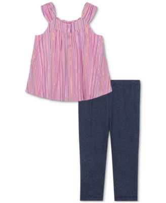 Baby Girls Metallic-Striped Tunic & Capri Leggings, 2 Piece Set