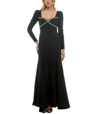 Taylor - Women's Rhinestone-Trim Long-Sleeve Gown