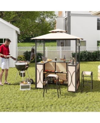 GOUUN 3-Piece Patio Bar Set Grill Gazebo & 2 Bar Stools with Tempered Glass Bar Table