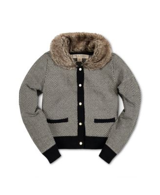 Girls Long Sleeve Cardigan and Skirt Sweater Set with Trim