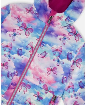 Toddler Girls Printed Jacket Two-Piece Mid-Season Outerwear Set Butterflies On Multicolored And Vibrant Pink Background - Toddler|Child