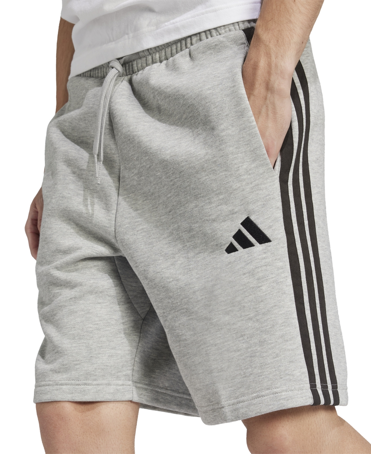 Adidas Originals Men's Essential Three Stripes Fleece Shorts In Dgreyh,whi