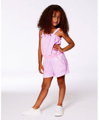 Toddler Girls Printed Terry Cloth Romper Vibrant Pink And White - Toddler|Child