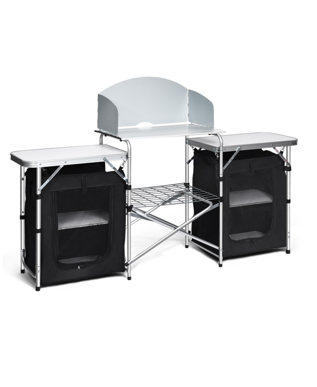 Folding Camping Table with Storage Organizer - Silver