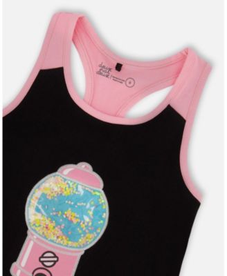 Toddler Girls Organic Cotton Racerback Tank Top Black And Candy Machine - Toddler|Child