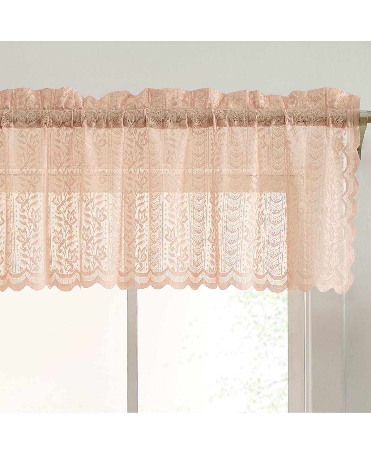 Sophia Floral Rod Pocket Lace Semi Sheer Voile Short Valance for Small Windows, Kitchen & Bathroom - 54 x 18 Inch Length (Blush Pink Valance) -