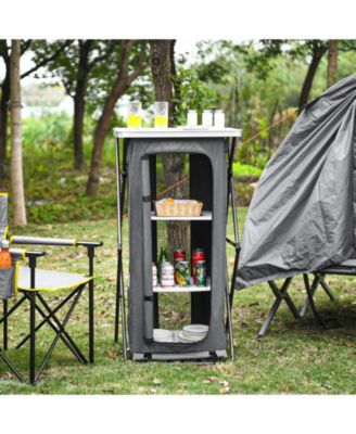 Folding Pop-Up Cupboard Compact Camping Storage Cabinet with Bag