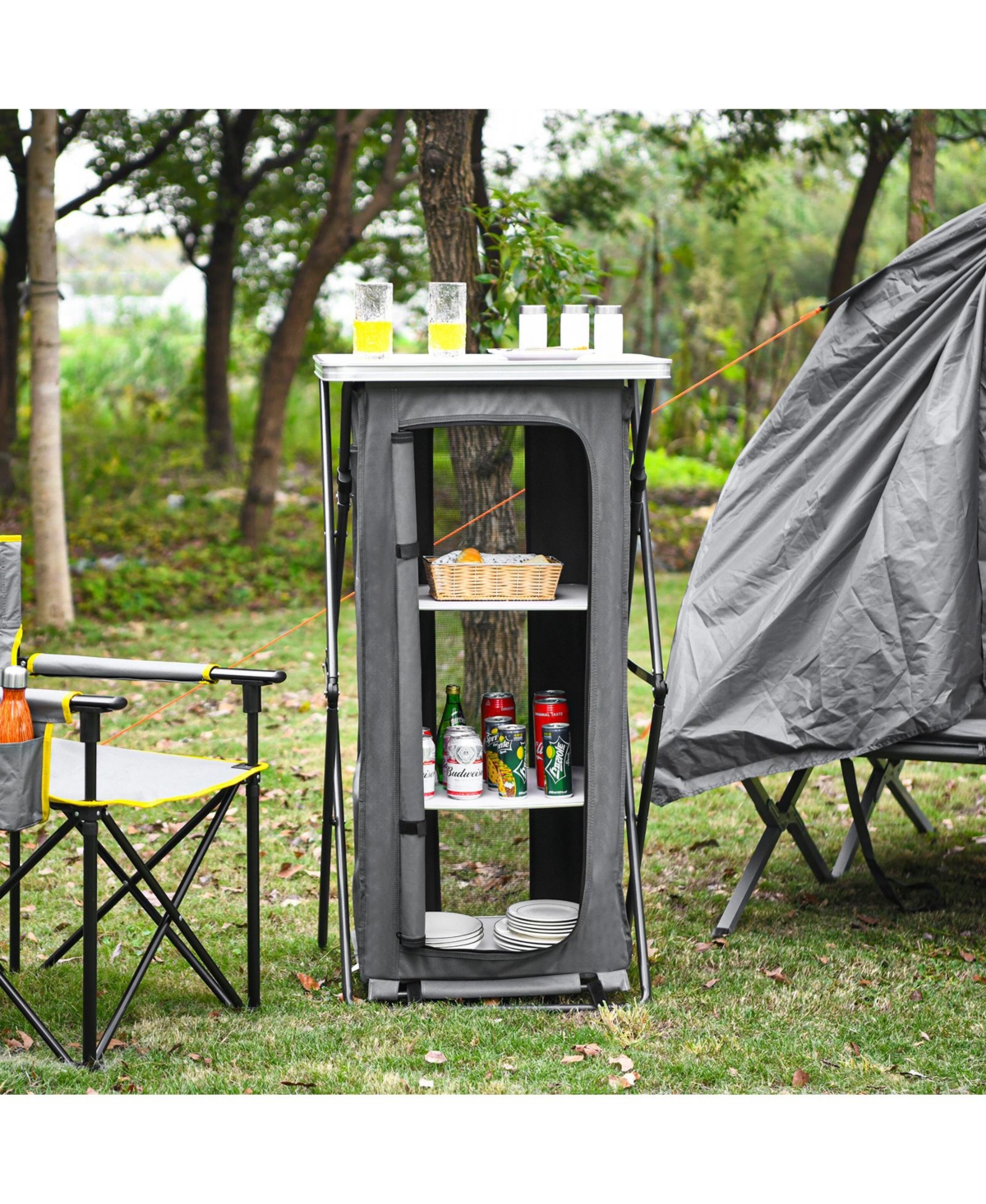 Folding Pop-Up Cupboard Compact Camping Storage Cabinet with Bag