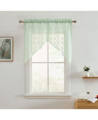 Isabella Floral Rod Pocket Lace Short Cafe Swags for Small Windows - 28 x 36 Inch Length (Seafoam Green Swags, Set of 2)