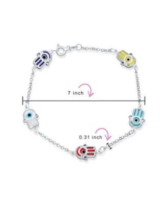 Turkish Colorful Evil Eye Hamsa Hand Charm Bracelet Sterling Silver