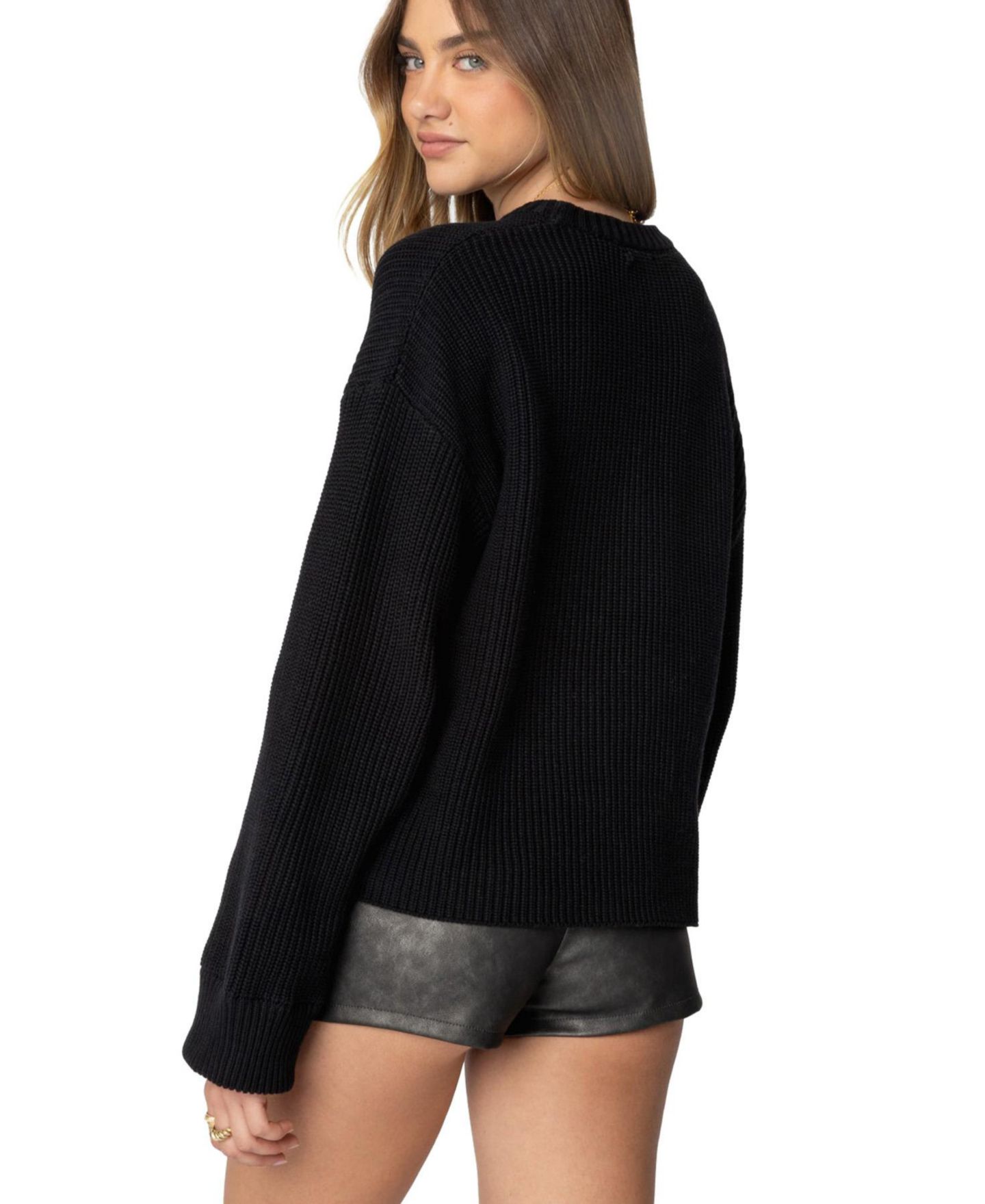 Женский свитер Edikted Marleen Oversized Knit, цвет: Чёрный — фото 2