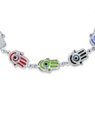 Delicate Strand Bracelet with Hamsa Hand & Evil Eye Charms in Sterling Silver