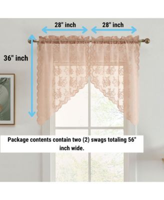 Jolene Floral Rod Pocket Lace Short Cafe Swags for Small Windows - 28 x 36 Inch Length (Blush Pink Swags, Set of 2)