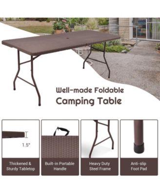 6 Feet Folding Portable Rattan Table with Carrying Handle