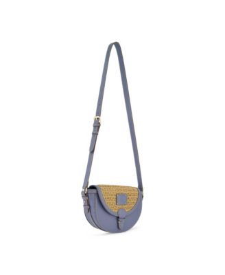 Raffia/PU Crossbody Flap Bag